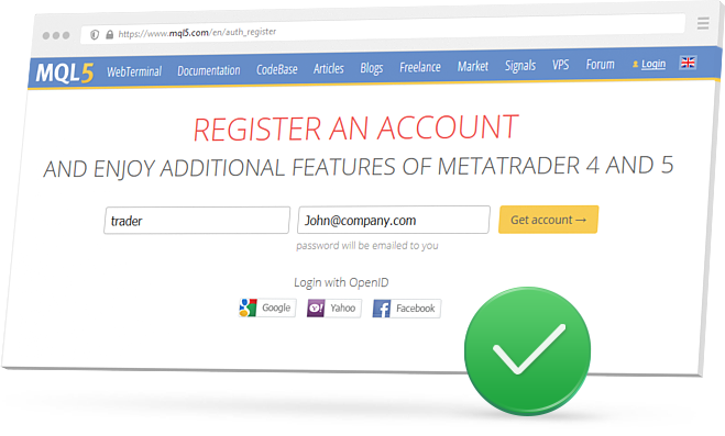 Create an MQL5.com account to be listed in Trading Signals service
