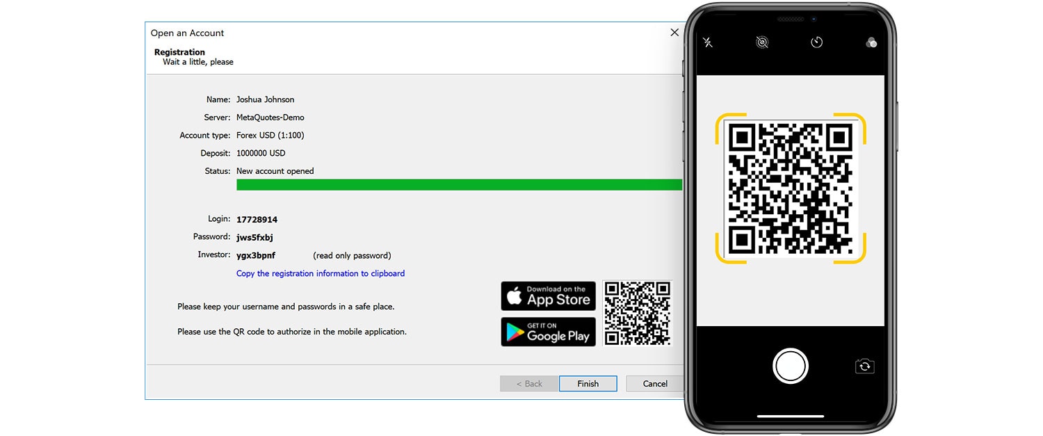 Conexión a la cuenta en MetaTrader 5 con la ayuda de un código QR